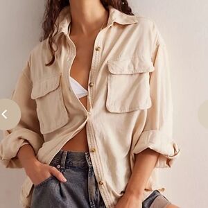 Free People We Are Free Made For Sun Yellow Linen Blend Shiert Sz XS Oversized